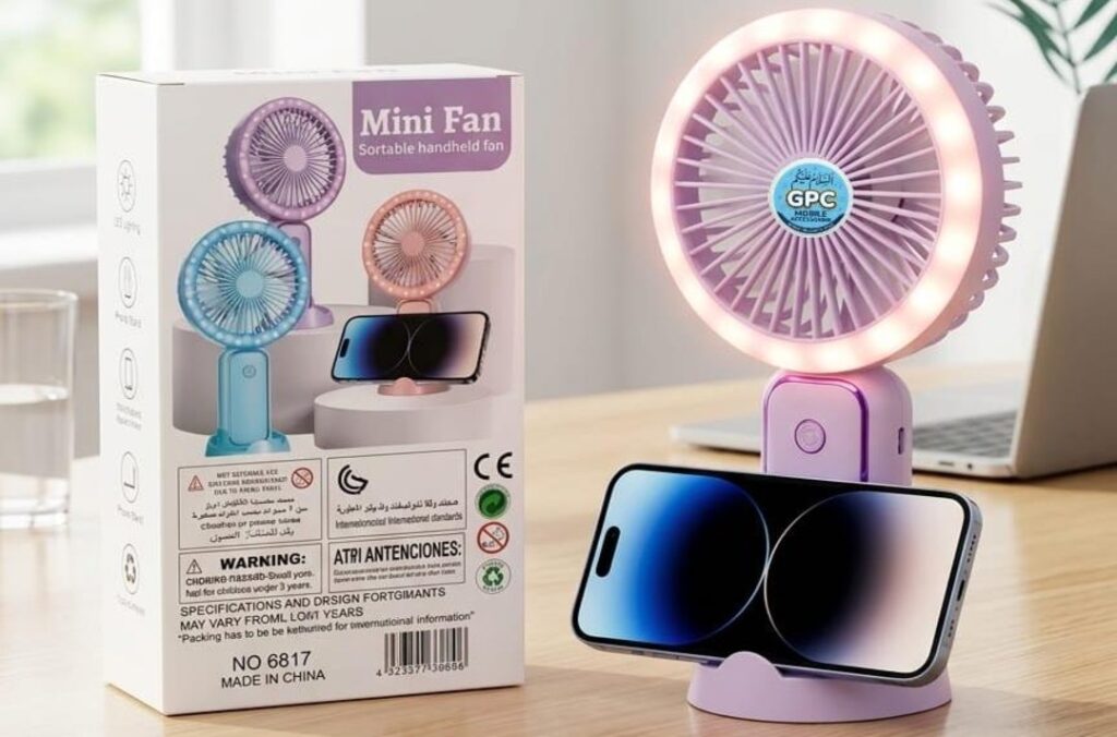 Portable LED FAN mini handheld fan with LED light and phone stand design
