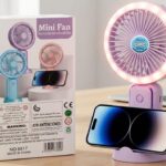 Portable LED FAN mini handheld fan with LED light and phone stand design