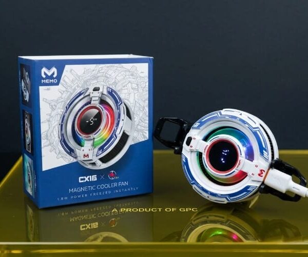 MEMO CX16 Magnetic Cooler Fan with White Cyberpunk Design and Box