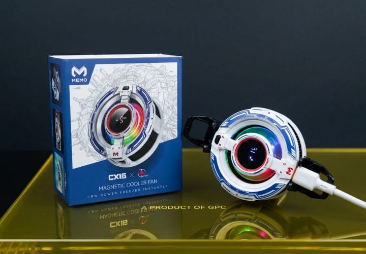 MEMO CX16 Magnetic Cooler Fan with White Cyberpunk Design and Box