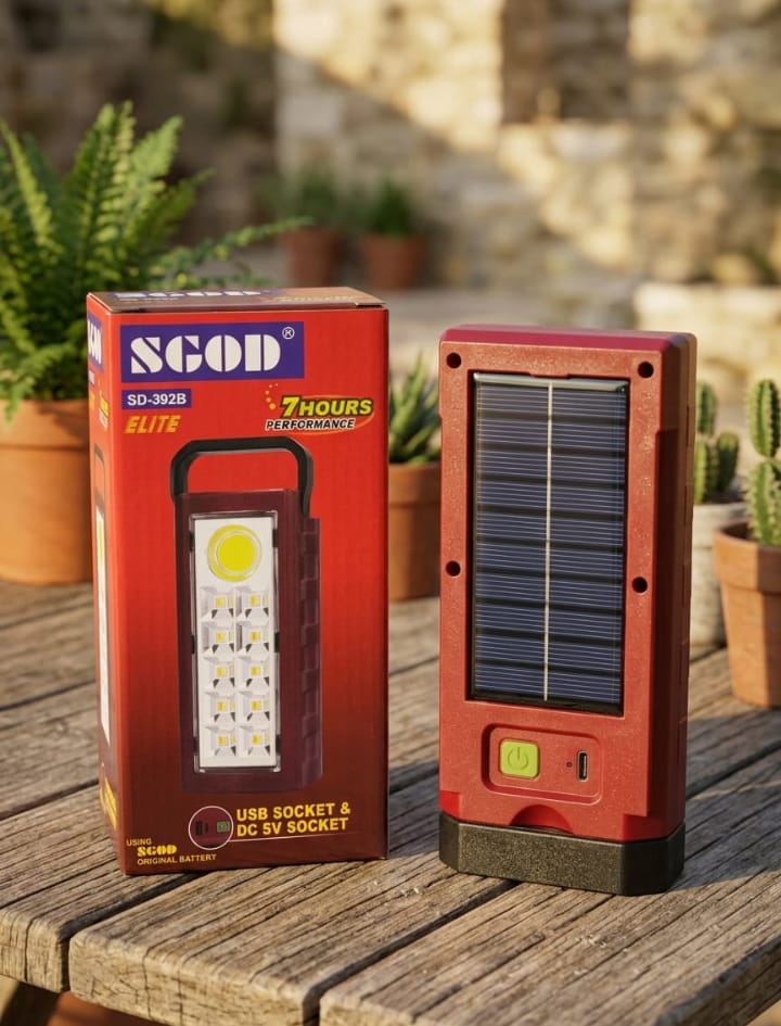 SGOD SD-392B Solar Rechargeable Emergency Light with Box and Solar Panel