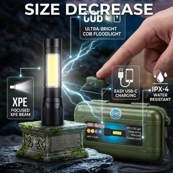 Mini Rechargeable Tactical LED Flashlight with COB Light and Storage Case