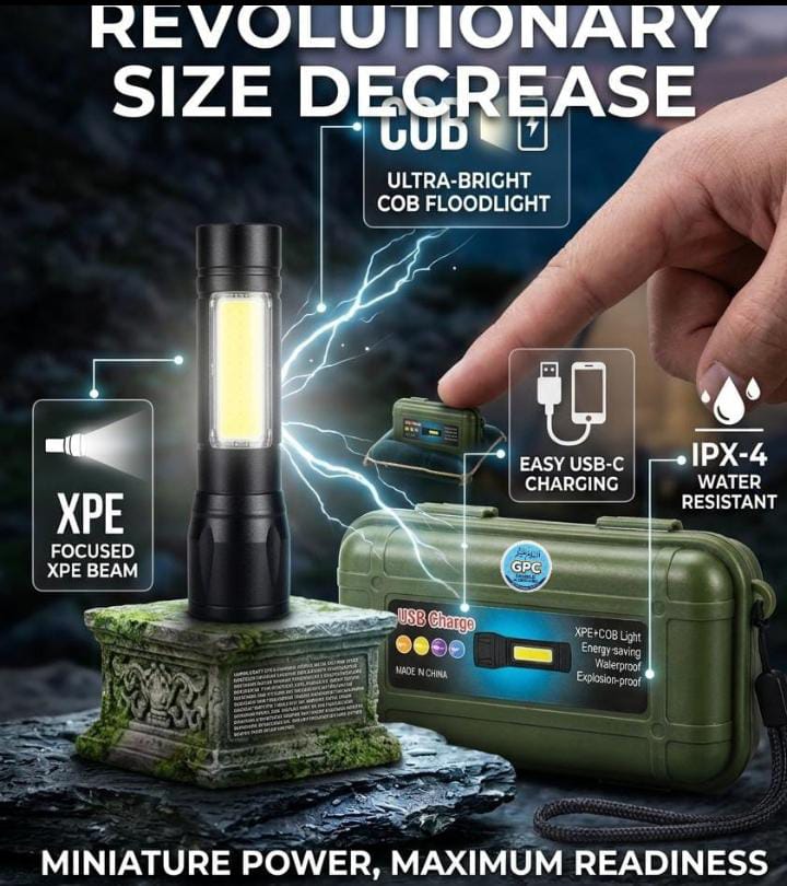 Mini Rechargeable Tactical LED Flashlight with COB Light and Storage Case