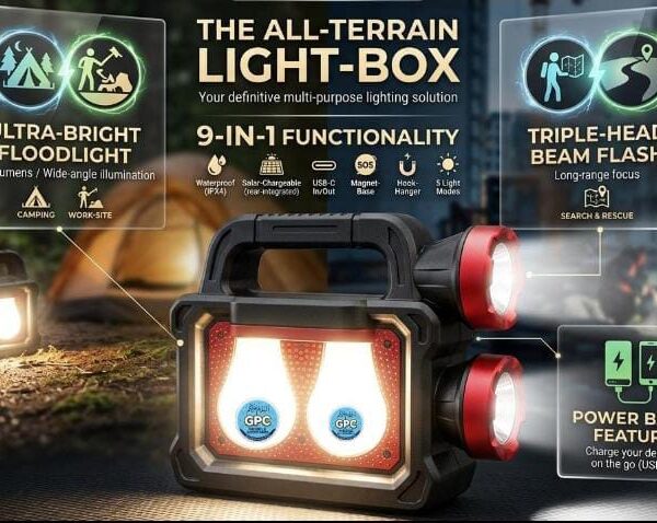 All-Terrain Light-Box 9-in-1 Solar Rechargeable Floodlight and Searchlight