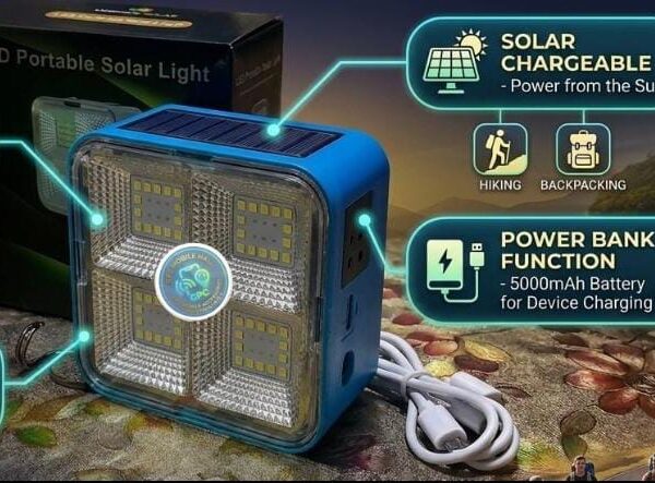 Blue LED Portable Solar Light with 5000mAh Power Bank Function and Hanging Hook