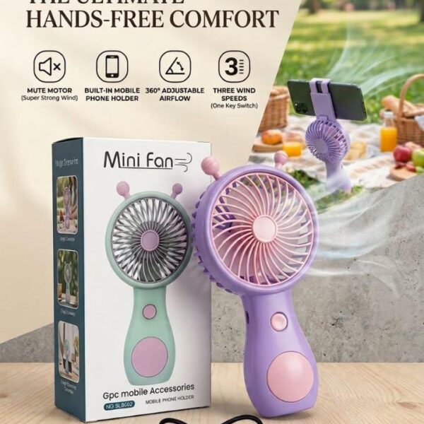 Gpc Portable Mini Fan with Mobile Phone Holder and USB Cable.