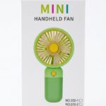 Green Mini Handheld Fan in product packaging box