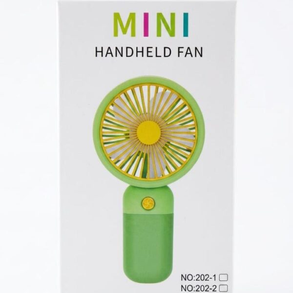 Green Mini Handheld Fan in product packaging box